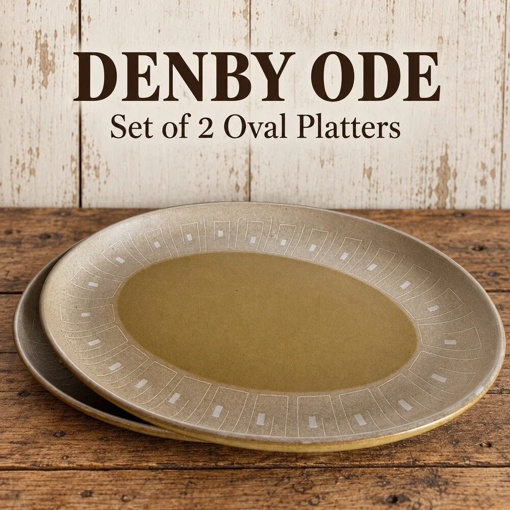 Vintage Denby Ode Oval Serving Platters Set of 2 Antique Gold Stoneware England